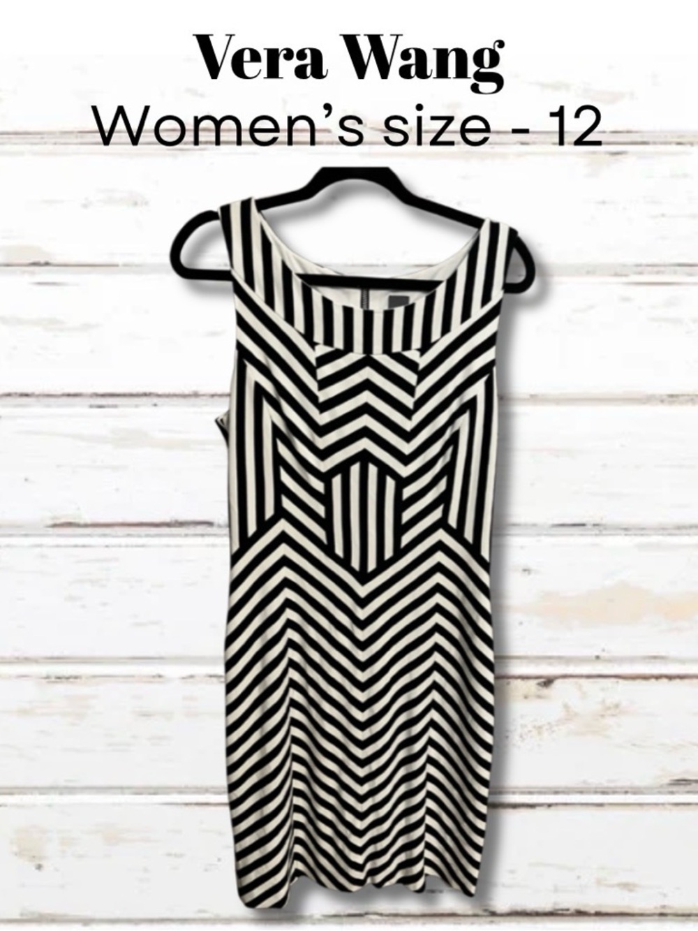 Vera Wang Black & White Striped Sheath Dress